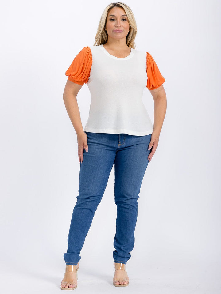 PLUS SIZE SHORT SLEEVE COLORBLOCK BLOUSE