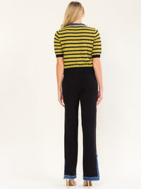 WOMEN'S SHORT SLEEVE V-NECK BLOUSE & ELASTIC WAIST WIDE LEG PANTS COLORBLOCK 2PC. SET