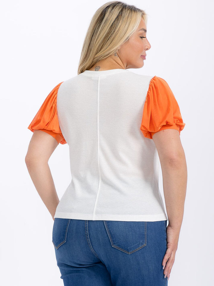 PLUS SIZE SHORT SLEEVE COLORBLOCK BLOUSE