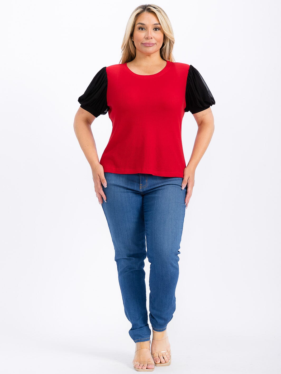 PLUS SIZE SHORT SLEEVE COLORBLOCK BLOUSE
