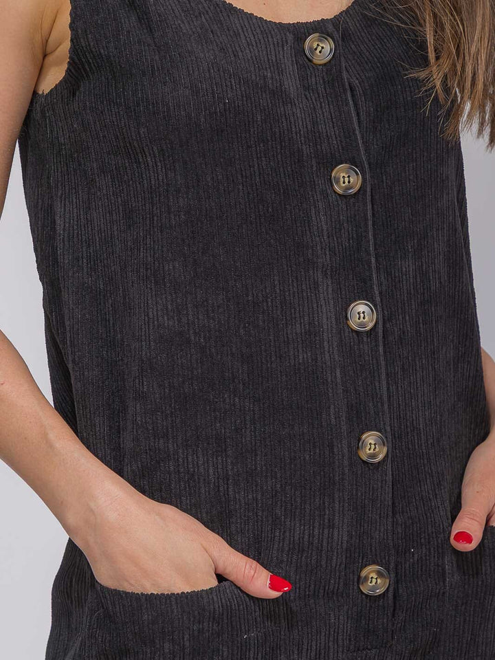 WOMEN'S SLEEVELESS FRONT POCKETS BUTTON UP WIDE LEG CORDUROY OVERALL