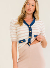 WOMEN'S SHORT SLEEVE V-NECK BLOUSE & ELASTIC WAIST WIDE LEG PANTS COLORBLOCK 2PC. SET