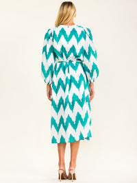 BEULAH WOMEN'S LONG SLEEVE BUTTON UP SELF TIE PRINT MIDI DRESS