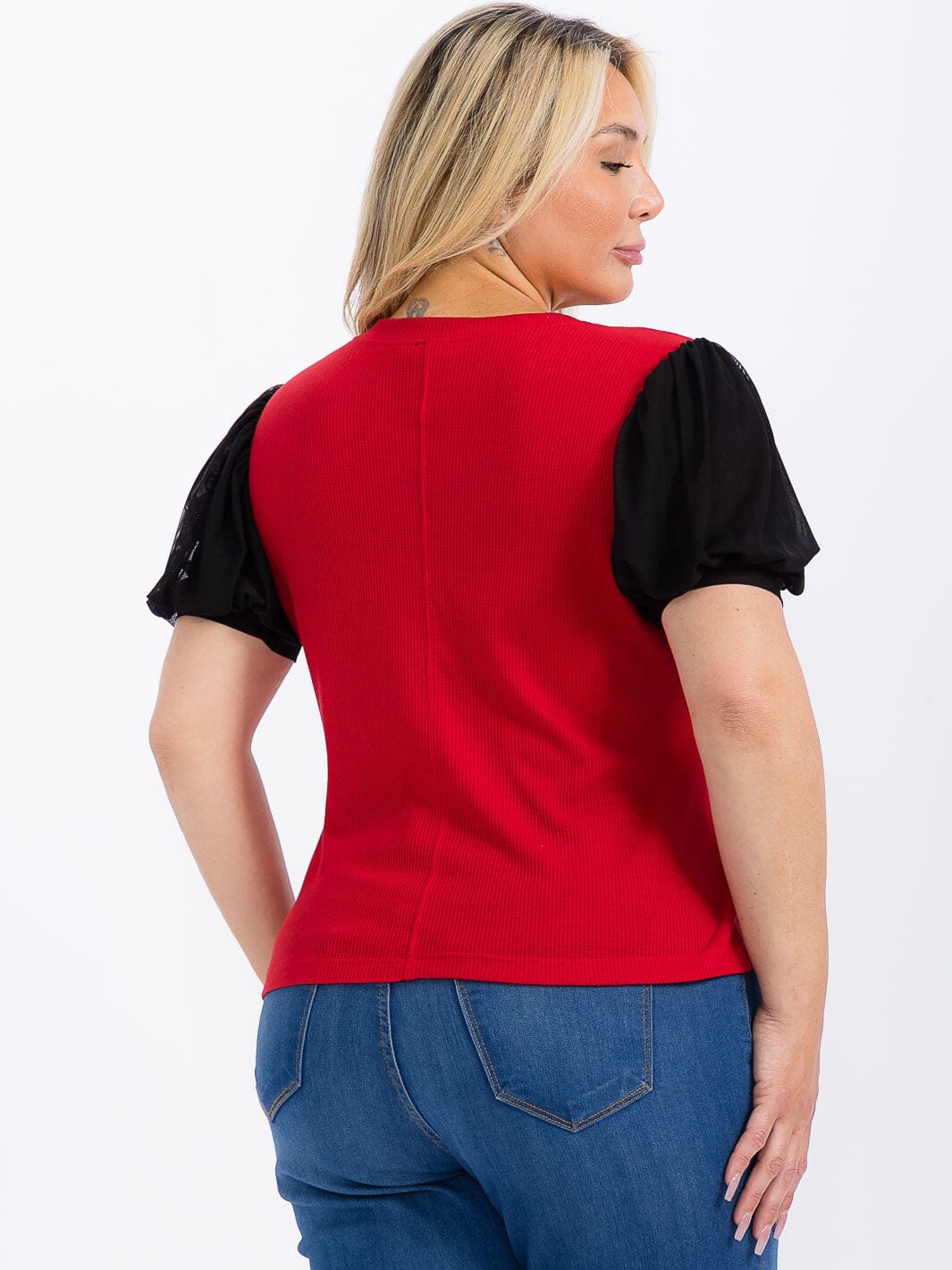 PLUS SIZE SHORT SLEEVE COLORBLOCK BLOUSE
