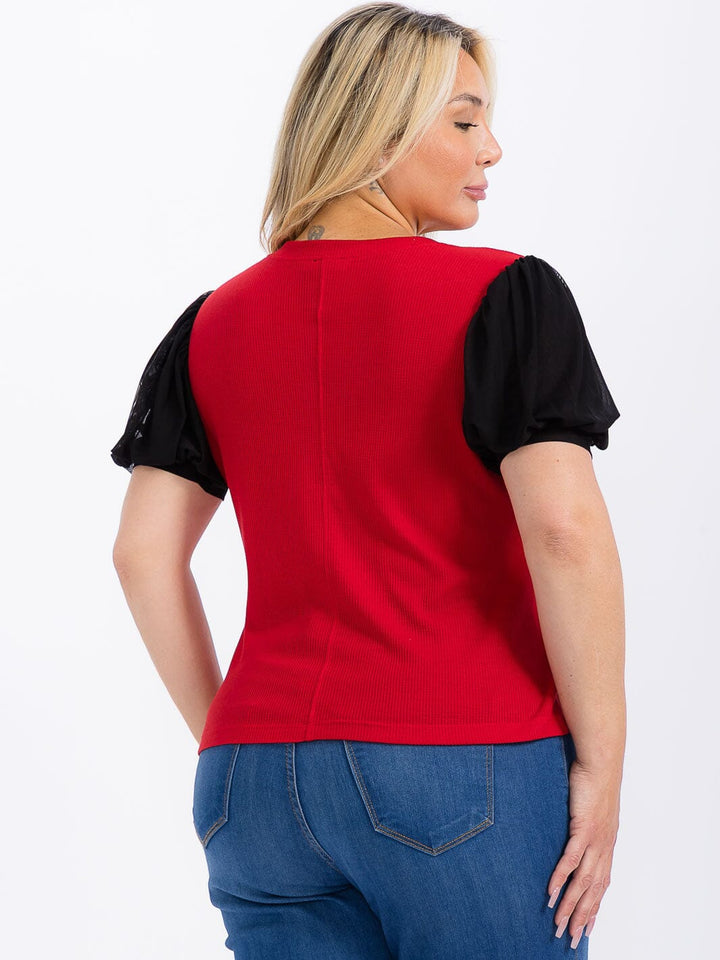 PLUS SIZE SHORT SLEEVE COLORBLOCK BLOUSE