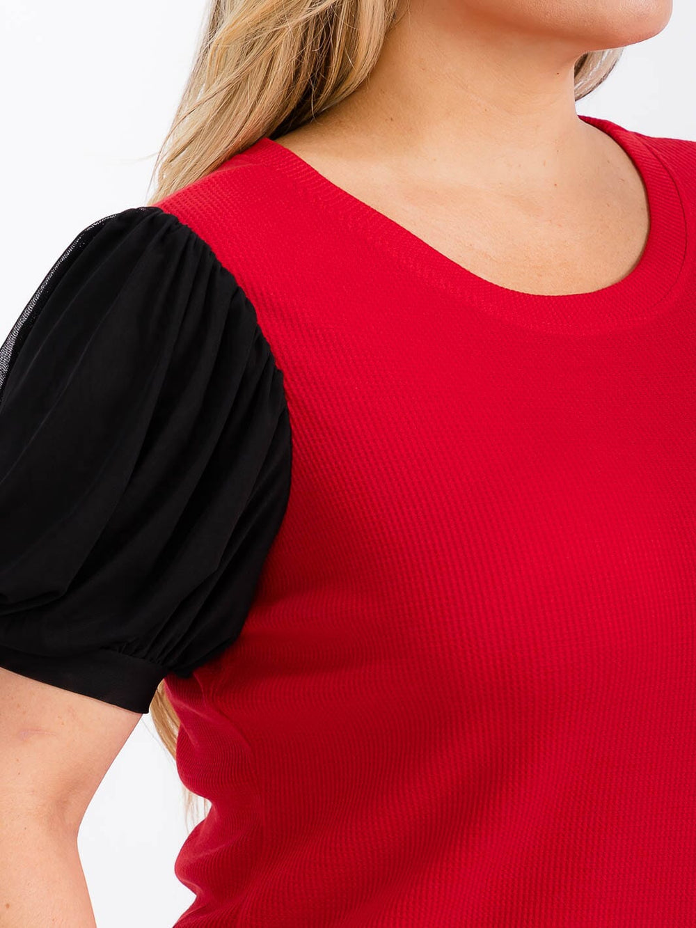 PLUS SIZE SHORT SLEEVE COLORBLOCK BLOUSE