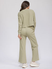 WOMEN'S LONG SLEEVE TOP & ELASTIC WAIST WIDE LEG PANTS RIBBED 2PC. SET
