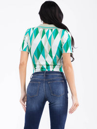 WOMEN'S SHORT SLEEVE BUTTON UP MULTI PRINT BODYSUIT