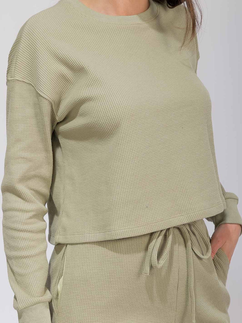 WOMEN'S LONG SLEEVE TOP & ELASTIC WAIST WIDE LEG PANTS RIBBED 2PC. SET