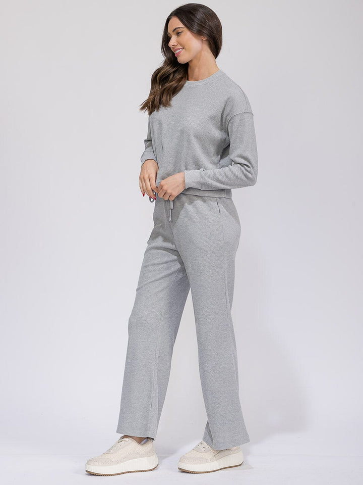 WOMEN'S LONG SLEEVE TOP & ELASTIC WAIST WIDE LEG PANTS RIBBED 2PC. SET