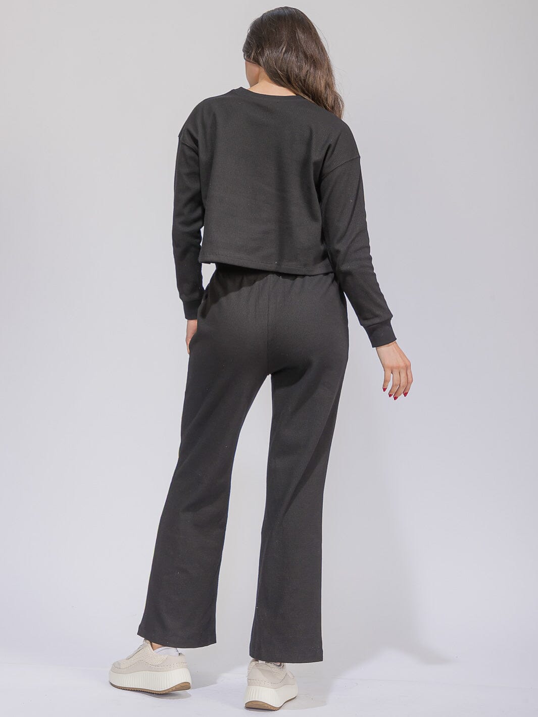 WOMEN'S LONG SLEEVE TOP & ELASTIC WAIST WIDE LEG PANTS RIBBED 2PC. SET