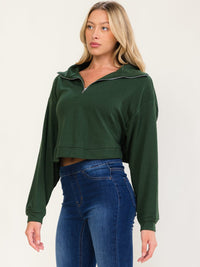 WOMEN'S LONG SLEEVE ZIP UP OPEN BACK PULLOVER SWEATER