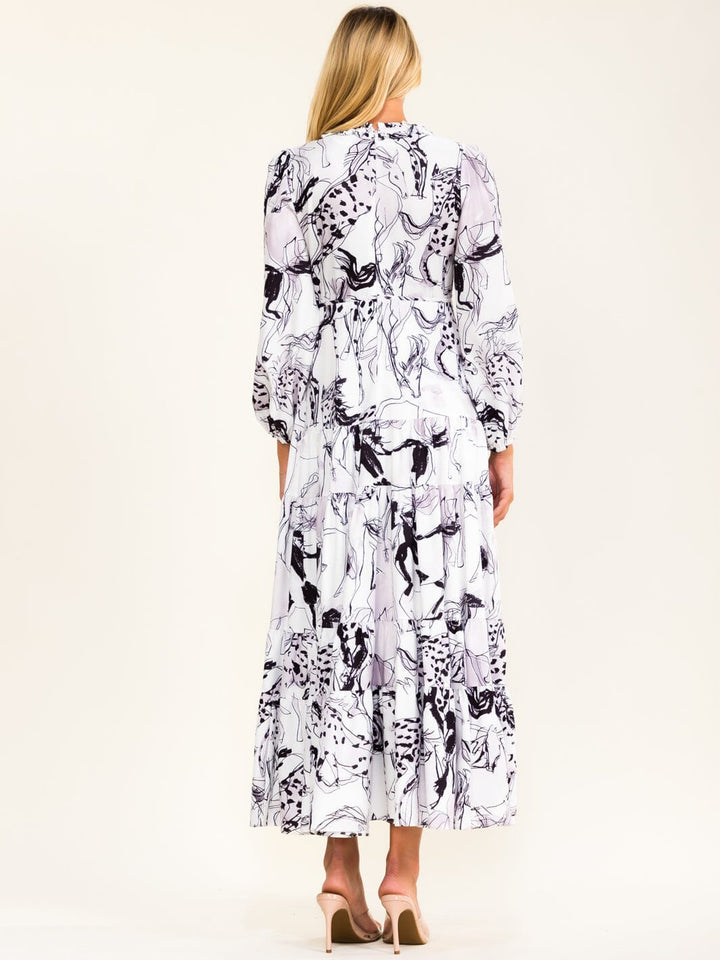 BEULAH WOMEN'S LONG SLEEVE HORSE PRINT SATIN MAXI DRESS