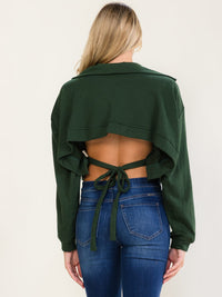 WOMEN'S LONG SLEEVE ZIP UP OPEN BACK PULLOVER SWEATER