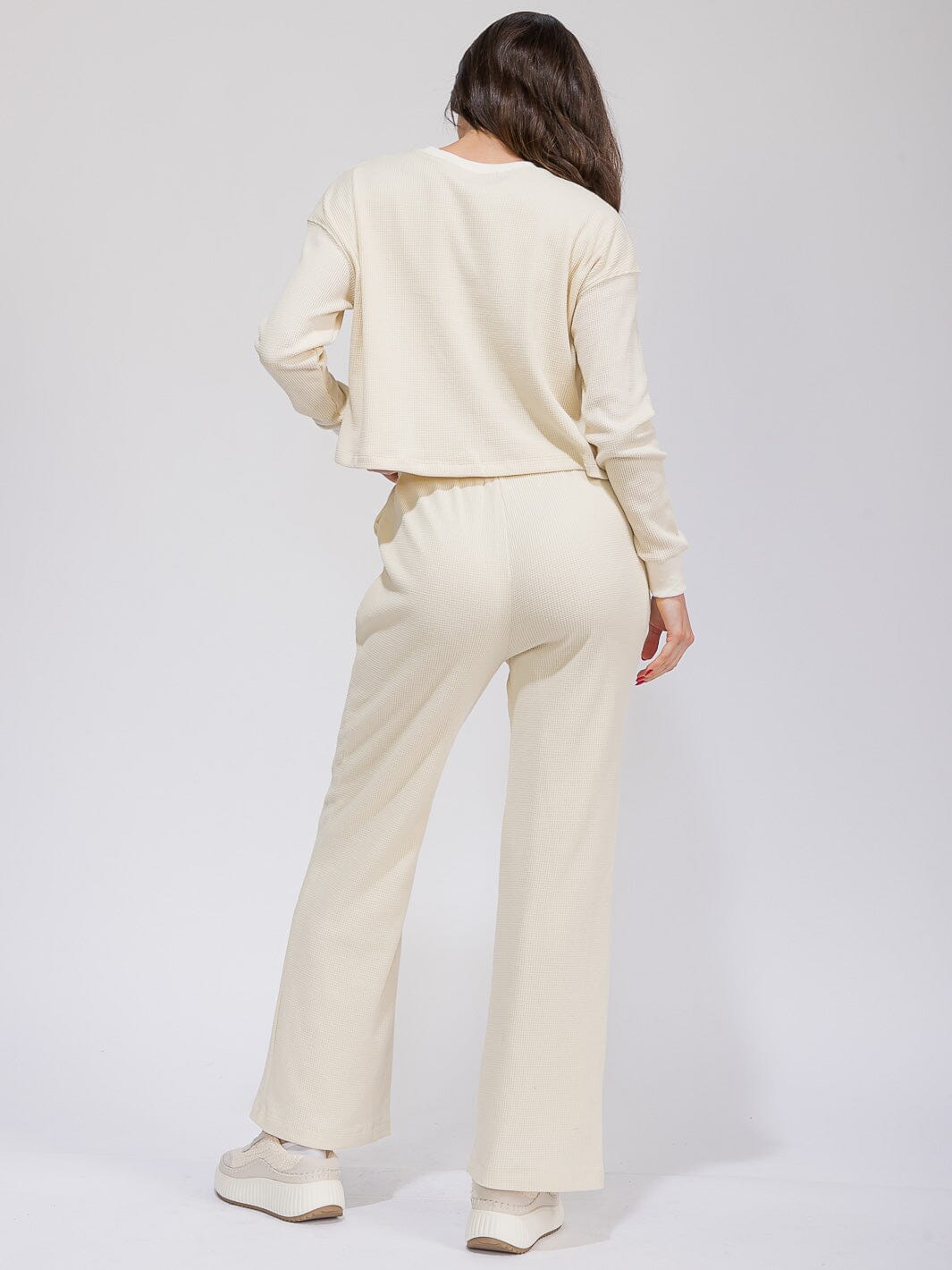 WOMEN'S LONG SLEEVE TOP & ELASTIC WAIST WIDE LEG PANTS RIBBED 2PC. SET
