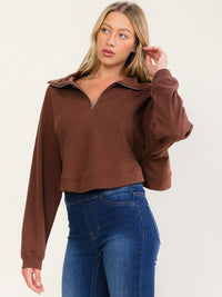 WOMEN'S LONG SLEEVE ZIP UP OPEN BACK PULLOVER SWEATER