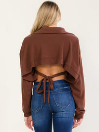 WOMEN'S LONG SLEEVE ZIP UP OPEN BACK PULLOVER SWEATER