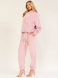 WOMEN'S LONG SLEEVE HOODED SWEATER & ELASTIC WAIST JOGGER LEG PANTS TEDDY BEAR 2PC. SET