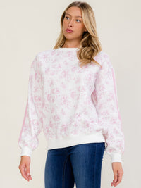 WOMEN'S LONG SLEEVE FLROAL PRINT PULLOVER SWEATER
