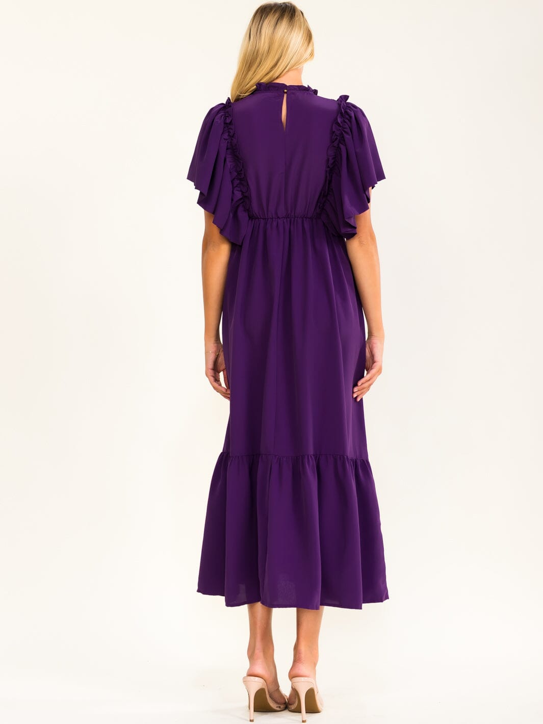 ENTRO WOMEN'S SHORT SLEEVE RUFFLE ELASTIC WAIST MAXI DRESS