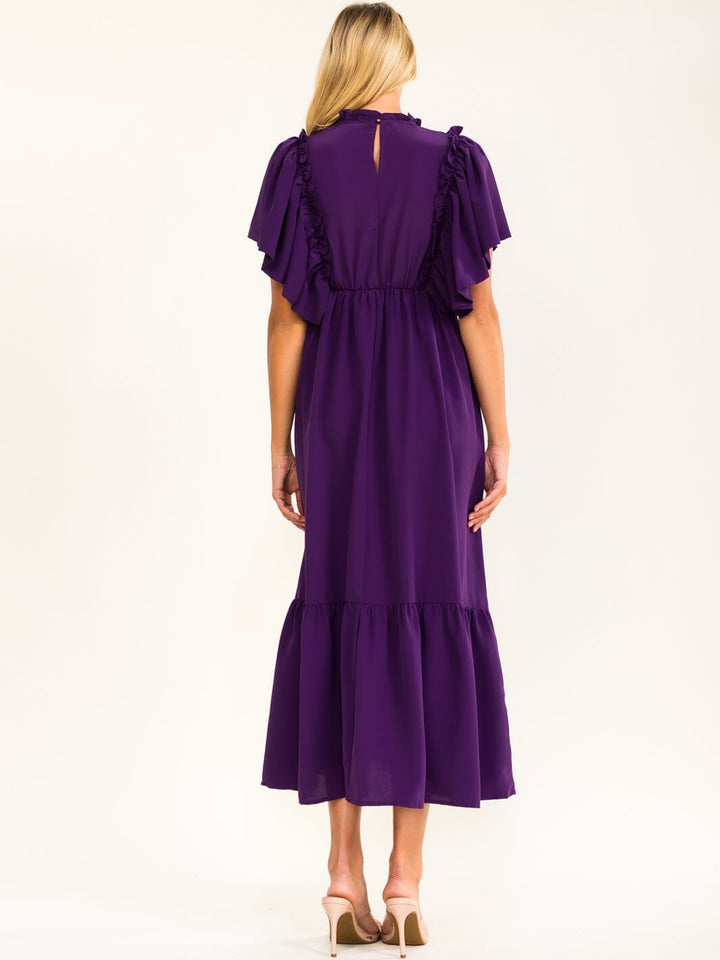 ENTRO WOMEN'S SHORT SLEEVE RUFFLE ELASTIC WAIST MAXI DRESS