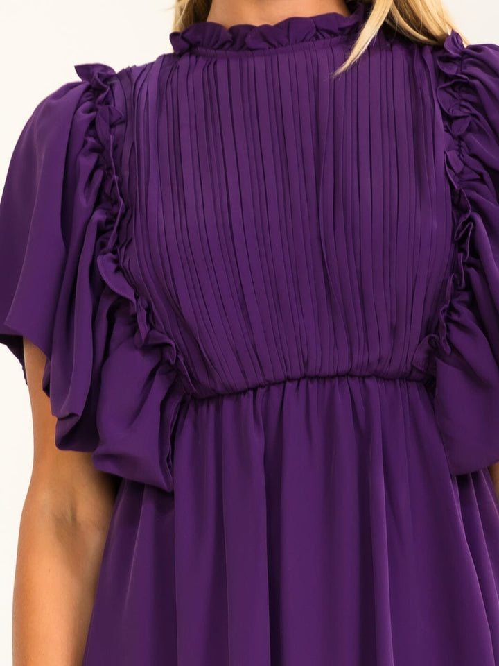 ENTRO WOMEN'S SHORT SLEEVE RUFFLE ELASTIC WAIST MAXI DRESS