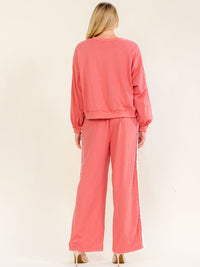 WOMEN'S LONG SLEEVE SWEATER & ELASTIC WAIST WIDE LEG PANTS LACE BOWS 2PC. SET