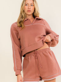 WOMEN'S LONG SLEEVE PULLOVER SWEATER & ELASTIC WAIST MINI SHORTS 2PC. SET
