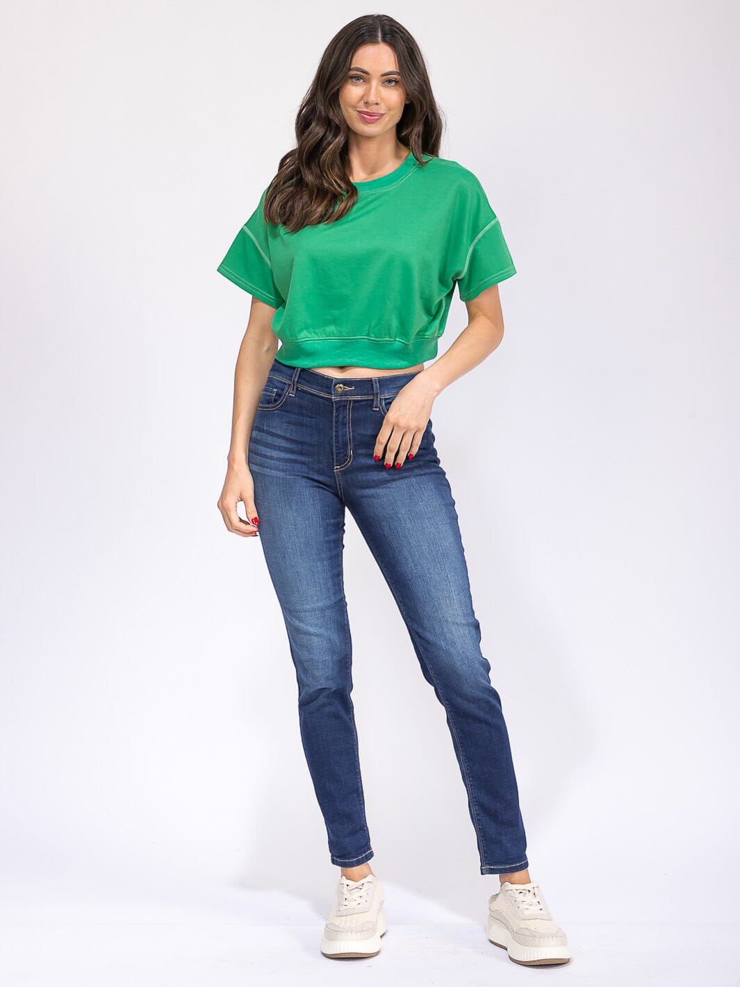 WOMEN'S SHORT SLEEVE SOLID ELASTIC WAIST TOP