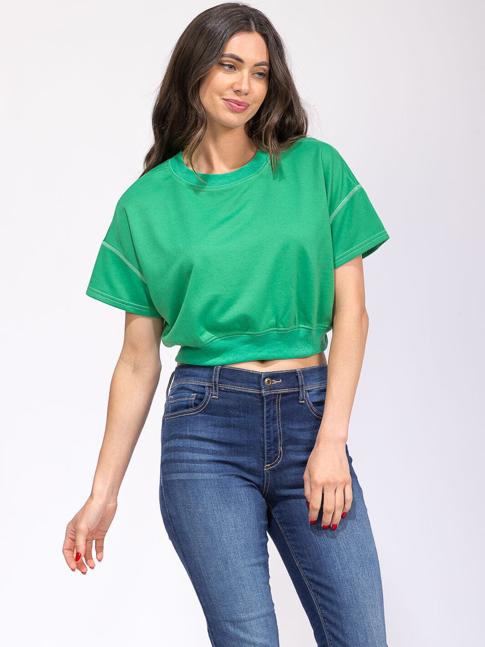 WOMEN'S SHORT SLEEVE SOLID ELASTIC WAIST TOP