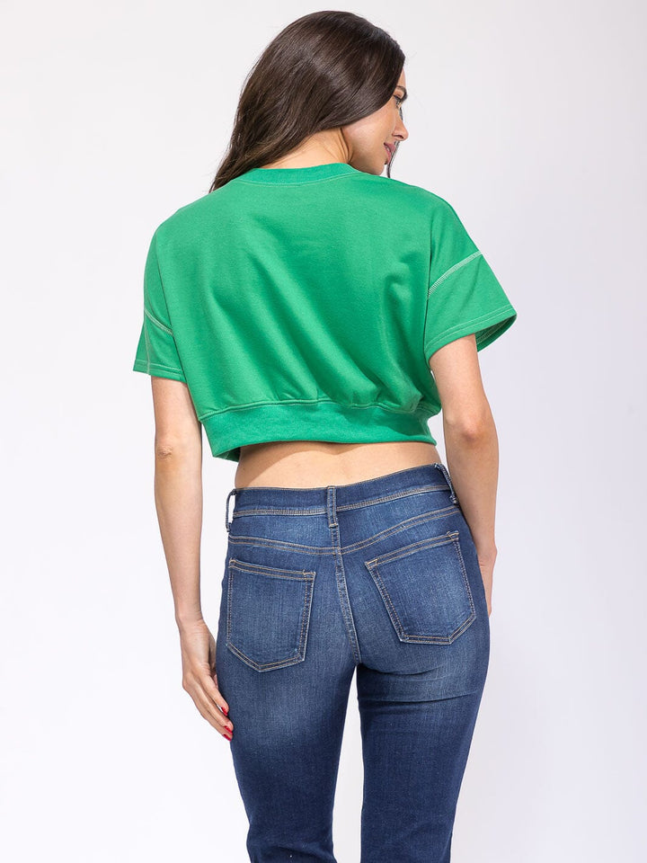 WOMEN'S SHORT SLEEVE SOLID ELASTIC WAIST TOP