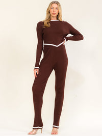 WOMEN'S LONG SLEEVE SWEATER & ELASTIC WAIST STRAIGHT LEG PANTS RIBBED 2PC. SET