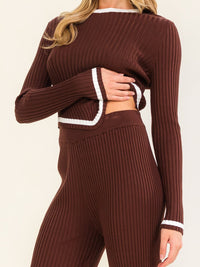 WOMEN'S LONG SLEEVE SWEATER & ELASTIC WAIST STRAIGHT LEG PANTS RIBBED 2PC. SET