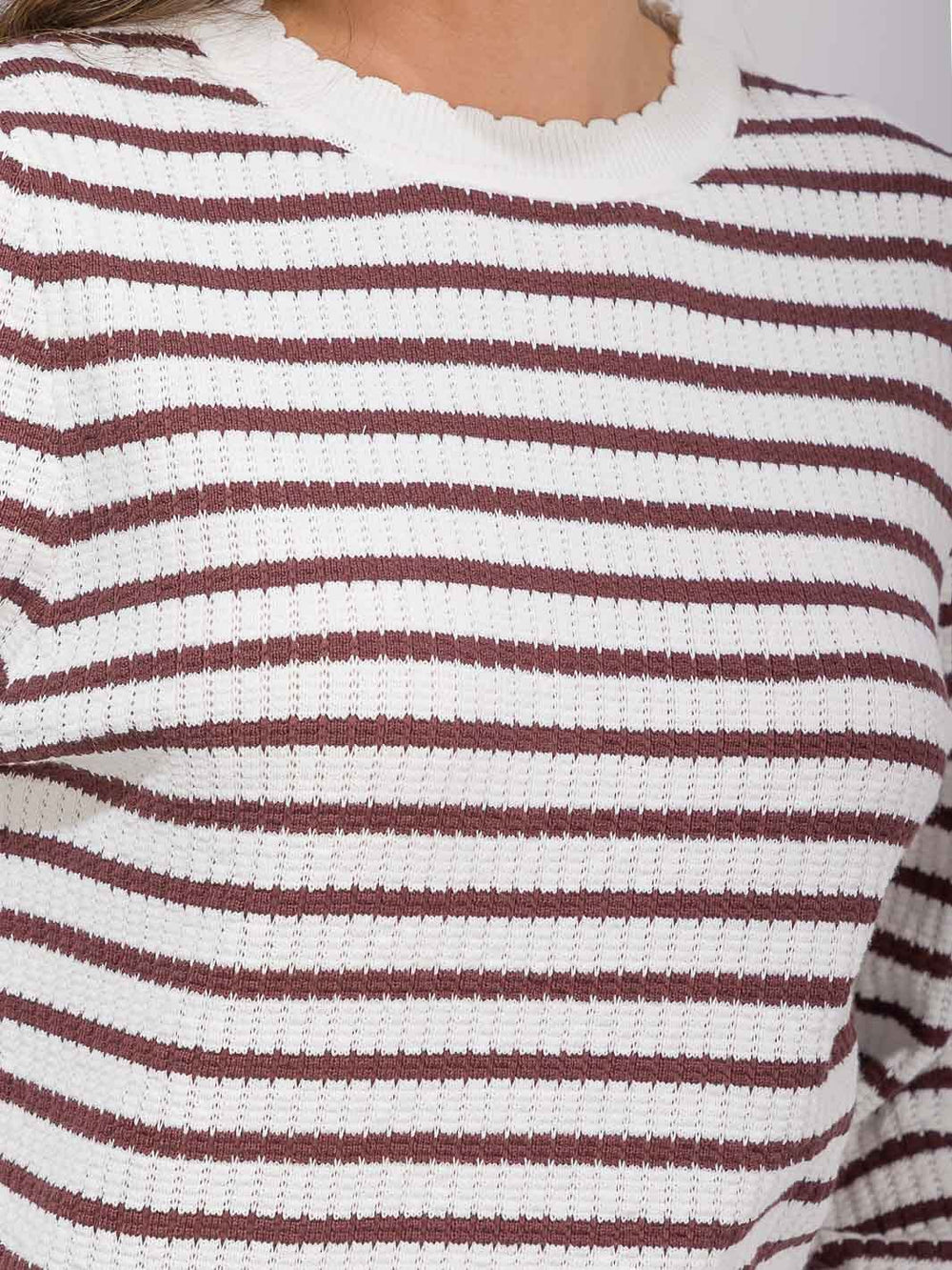 WOMEN'S LONG SLEEVE TRIM DETAILED COLORBLOCK STRIPES BLOUSE