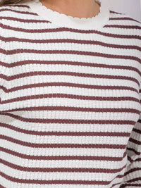 WOMEN'S LONG SLEEVE TRIM DETAILED COLORBLOCK STRIPES BLOUSE