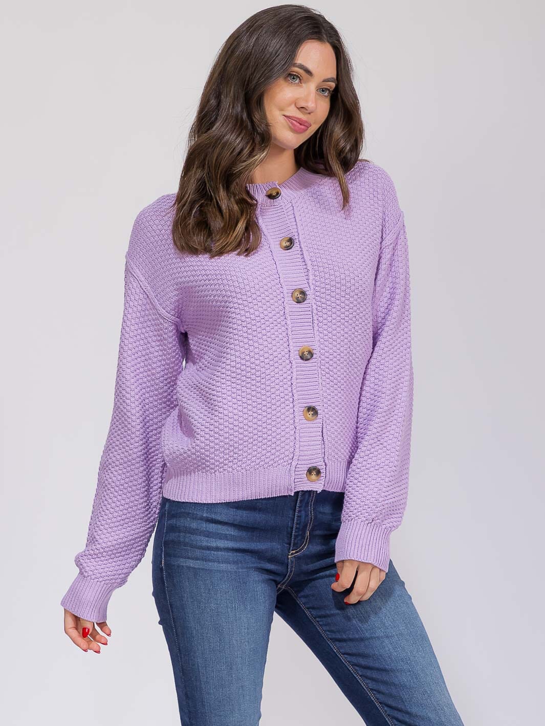WOMEN'S LONG SLEEVE BUTTON CLOSURE KNIT SWEATER