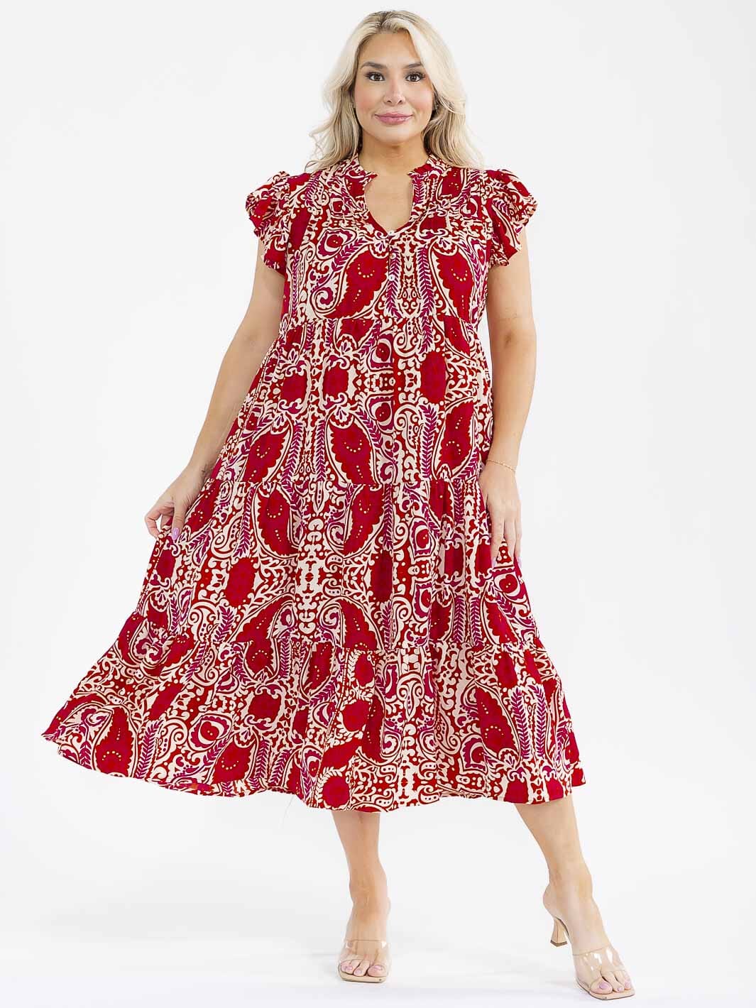PLUS SIZE SHORT SLEEVE BUTTON UP FRONT POCKETS MULTI PRINT MAXI DRESS