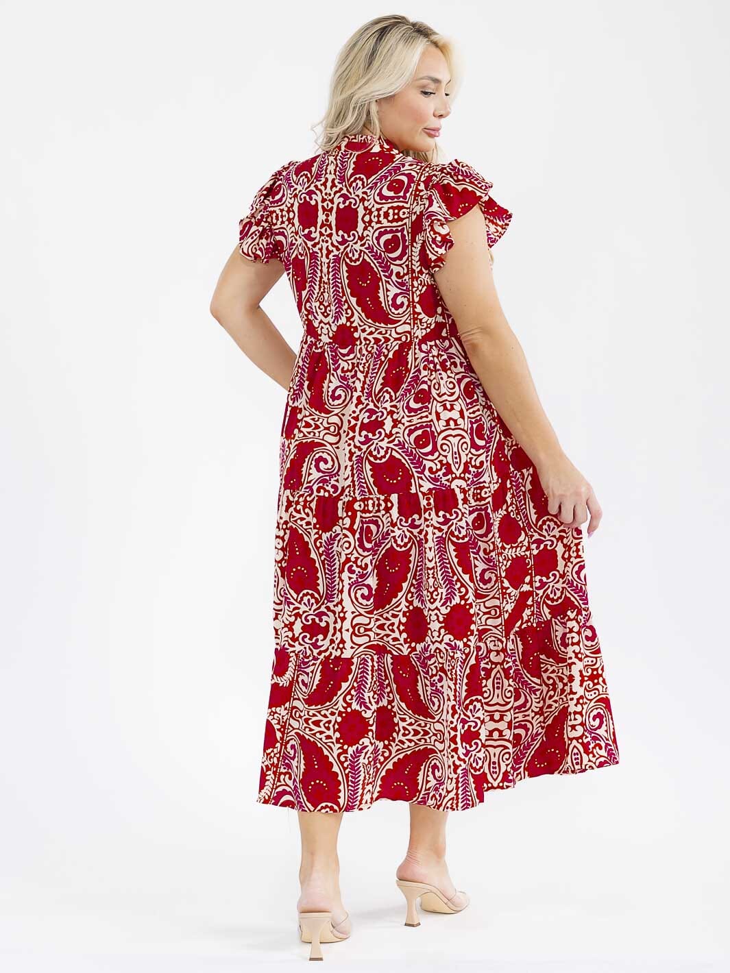 PLUS SIZE SHORT SLEEVE BUTTON UP FRONT POCKETS MULTI PRINT MAXI DRESS