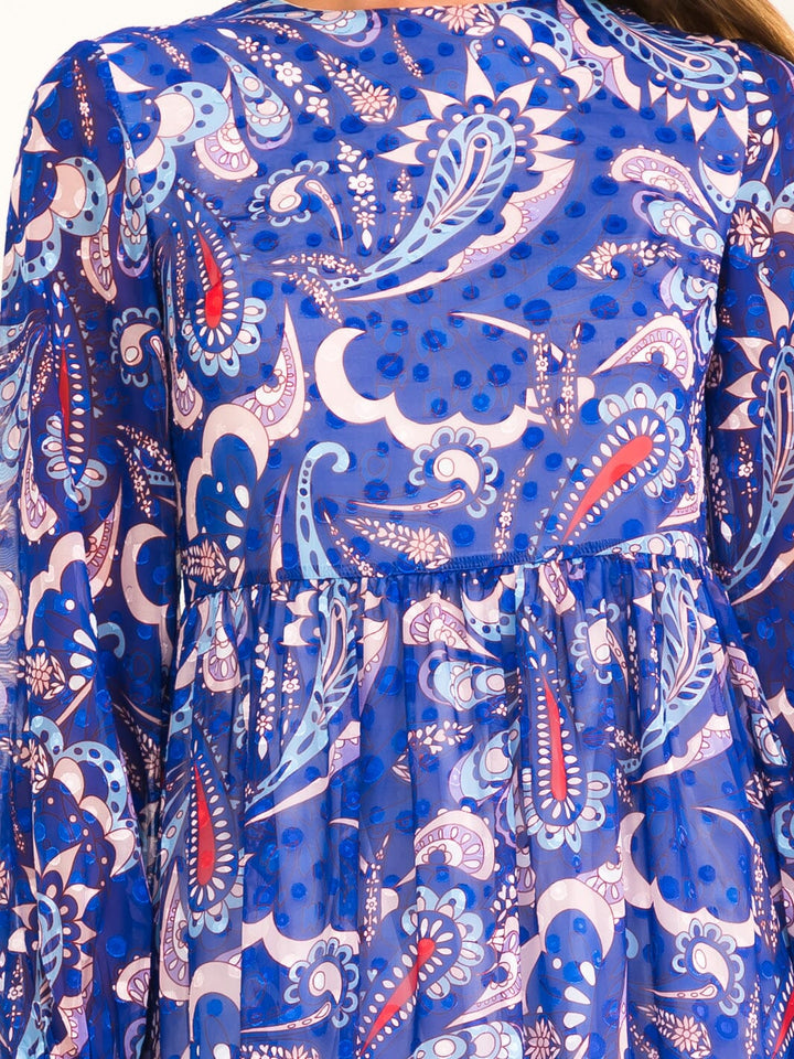 BEULAH WOMEN'S LONG SLEEVE SELF TIE MULTI PRINT MAXI DRESS