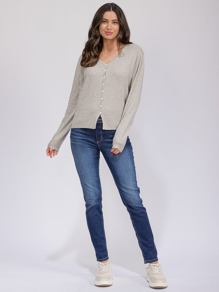 WOMEN'S LONG SLEEVE BUTTON UP MULTI TOP