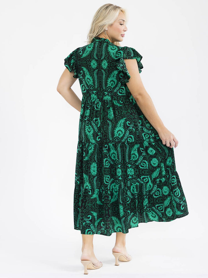 PLUS SIZE SHORT SLEEVE BUTTON UP FRONT POCKETS MULTI PRINT MAXI DRESS