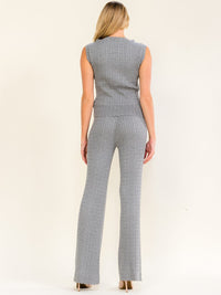 WOMEN'S SLEEVELESS V-NECK BLOUSE & ELASTIC WAIST STRAIGHT LEG PANTS RIBBED 2PC. SET