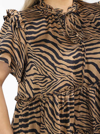 PLUS SIZE SHORT SLEEVE TIERED ANIMAL PRINT MINI DRESS