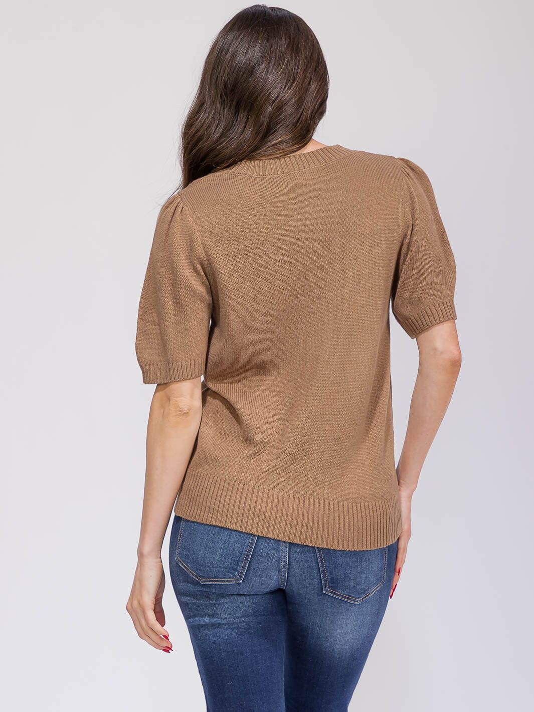 WOMEN'S SHORT SLEEVE V-NECK KNIT BLOUSE