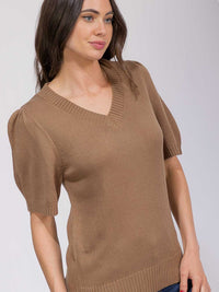 WOMEN'S SHORT SLEEVE V-NECK KNIT BLOUSE