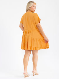 PLUS SIZE SHORT SLEEVES V-NECK TUNIC TIERED MINI DRESS