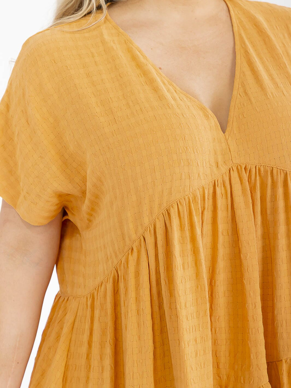 PLUS SIZE SHORT SLEEVES V-NECK TUNIC TIERED MINI DRESS