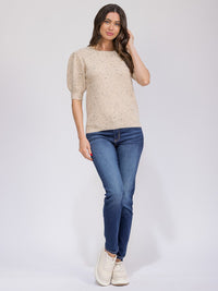 WOMEN'S SHORT PUFF SLEEVE MULTI KNIT BLOUSE