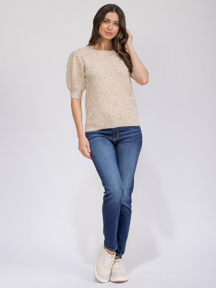 WOMEN'S SHORT PUFF SLEEVE MULTI KNIT BLOUSE