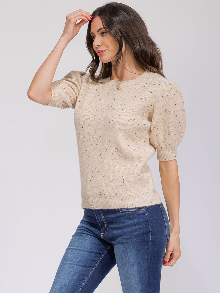 WOMEN'S SHORT PUFF SLEEVE MULTI KNIT BLOUSE